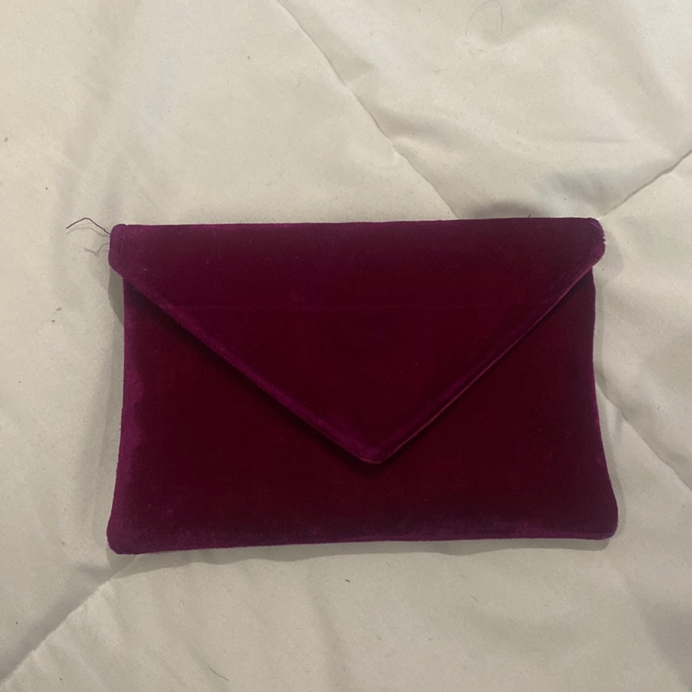 Burgundy velvet envelope clutch with gold chain